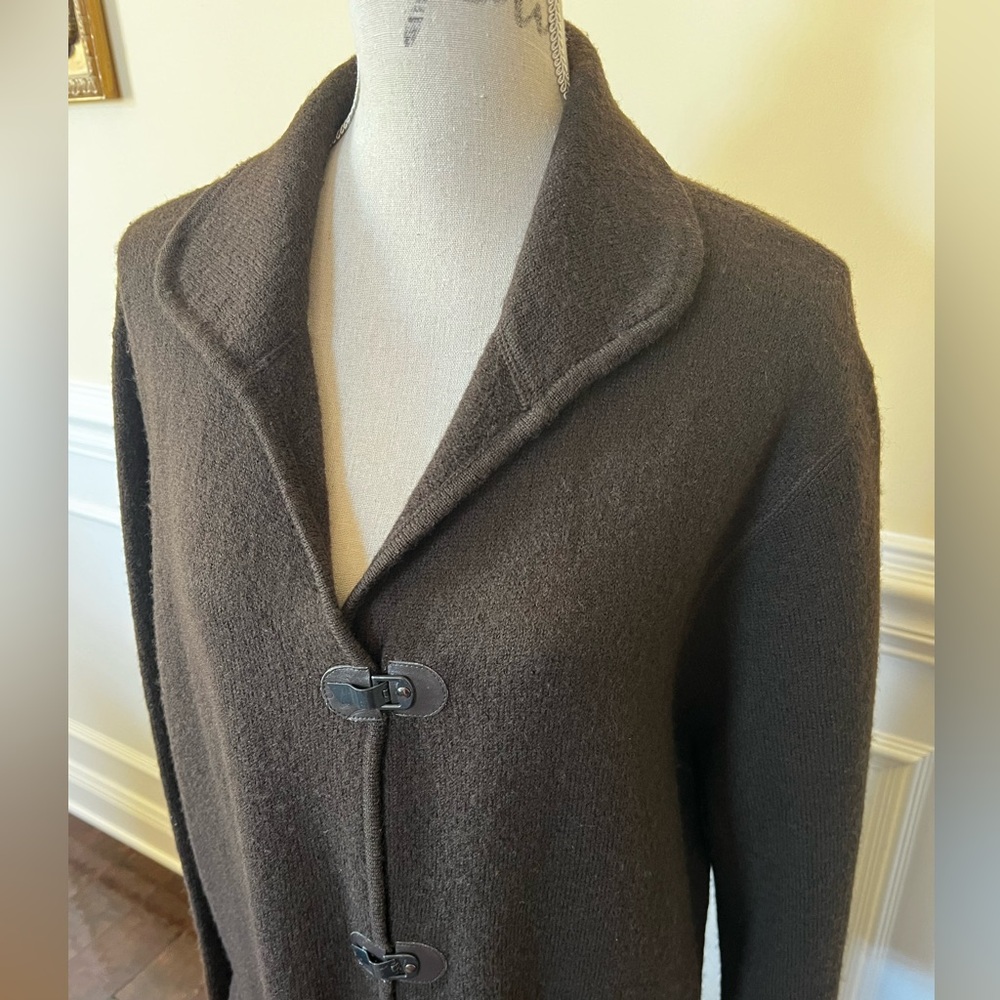 Kate Hill, Dark Brown-Boxy-Snap Toggle style Wool Unlined Coat. - Picture 11 of 11
